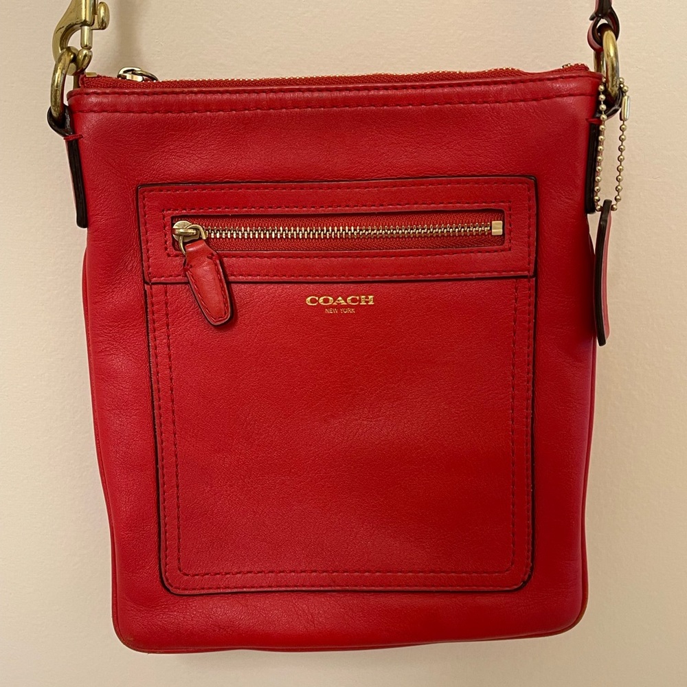Coach Red Leather Crossbody Bag with Gold Hardware